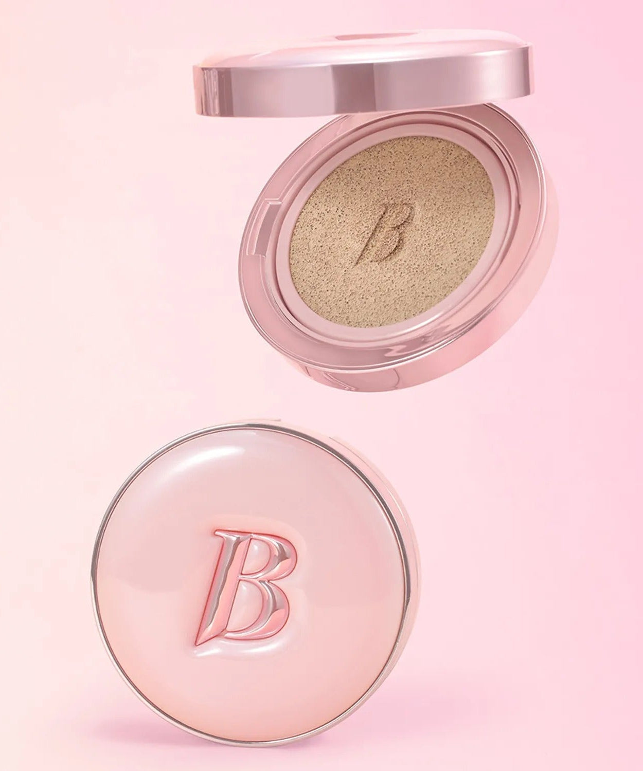 BANILACO Essence Skin Pink Cushion - Luxurious compact with moisturizing essence for flawless skin, open and closed view.