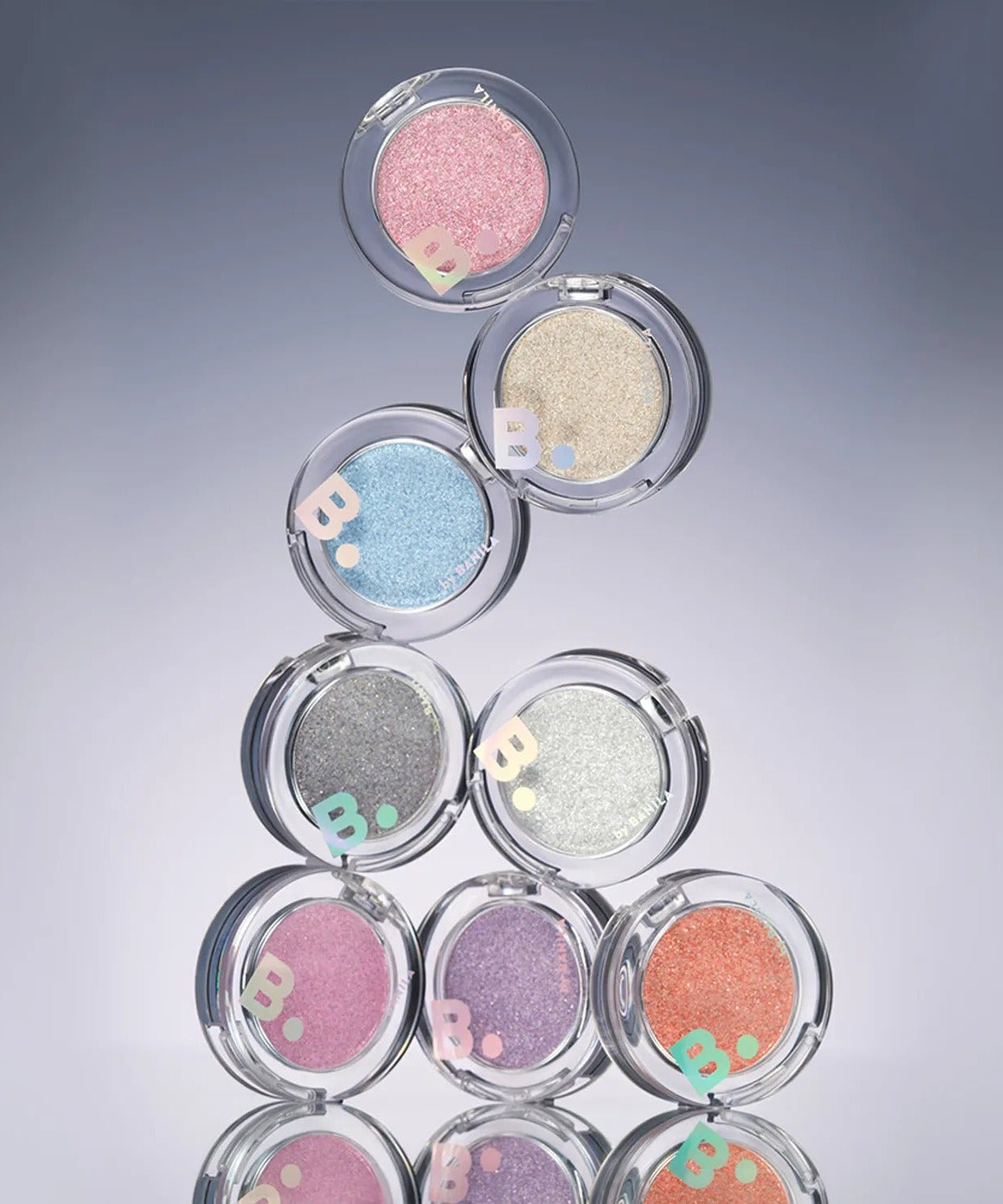 BANILACO Hyper Holobeam Eye Glitter collection showcasing multiple colorful shades in round containers.