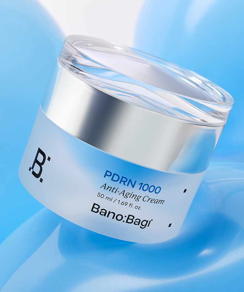BANOBAGI PDRN 1000 Anti-Aging Cream 50ml jar on blue background