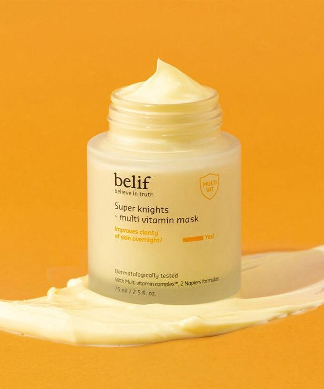 BELIF Super Knights Multi Vitamin Mask 75ml on a bright background showing creamy texture.