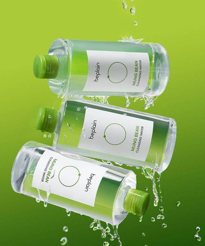 BEPLAIN Green Bean Cleansing Water bottles with refreshing green background