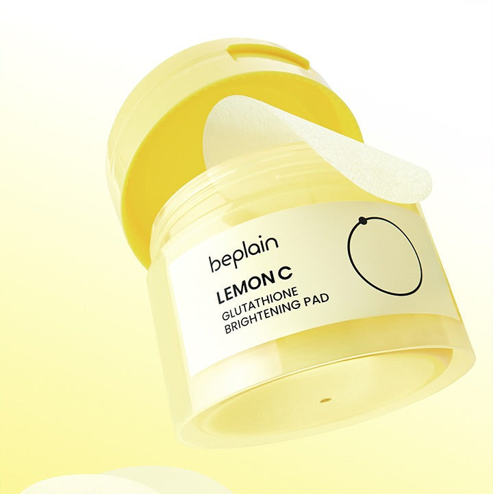 BEPLAIN Lemon Seed Glutathione Whitenning Pads 70 Sheets in open yellow container.