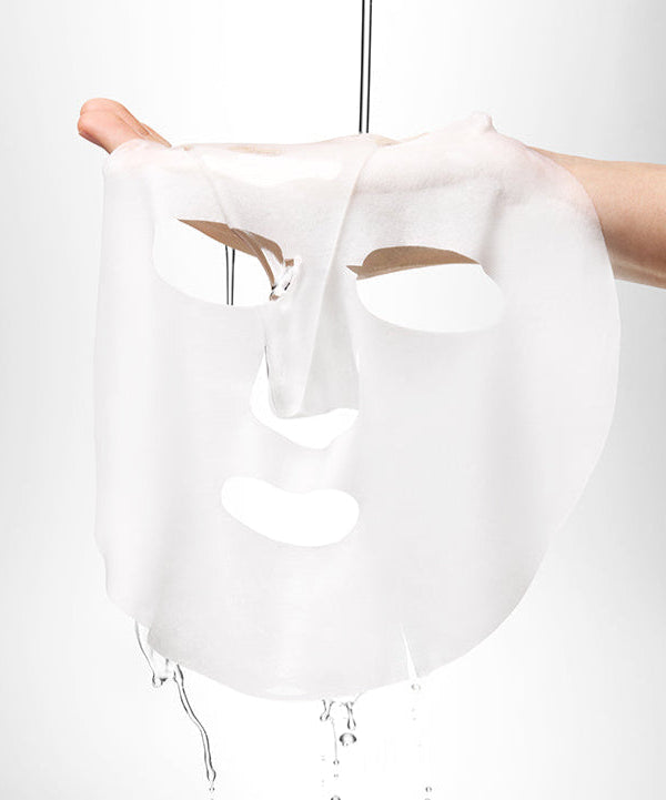 BEPLAIN B5 Hydrating Ampoule Mask 5 Sheets draping over a hand, showcasing its smooth and hydrating texture.