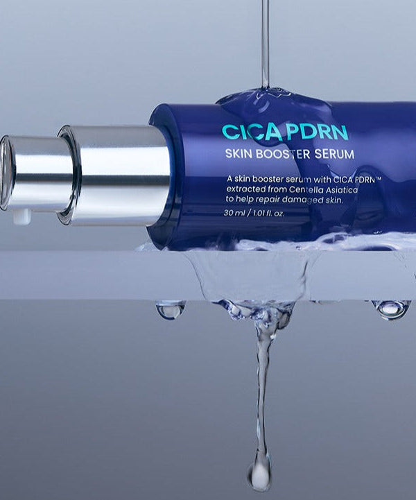 BEPLAIN Cica PDRN Skin Booster Serum 30ml bottle under water droplets