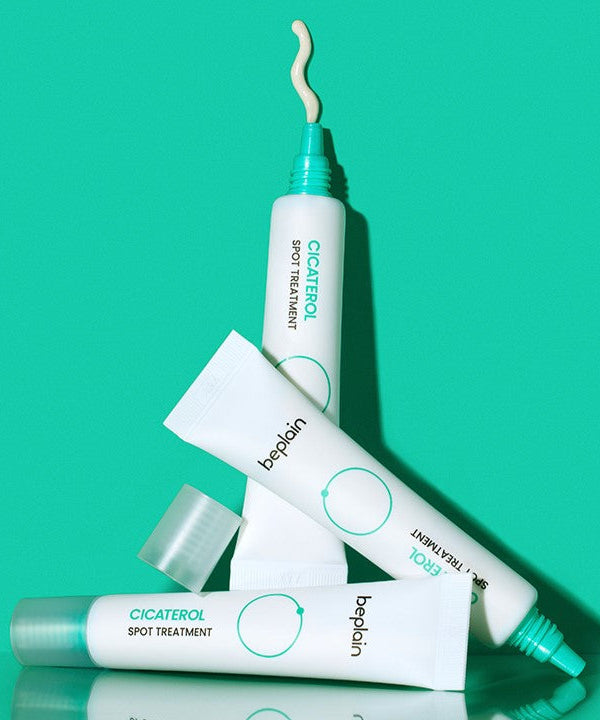 BEPLAIN Cicaterol Spot Treatment 15ml tubes displayed against a green background