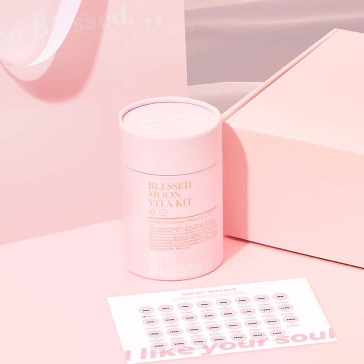 BLESSED MOON Eye Kit displayed with packaging on pink background