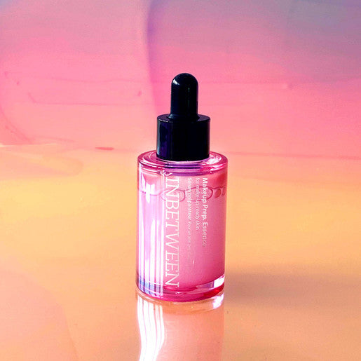 BLITHE Makeup Prep. Essence For Make-up-ready Skin 30ml bottle with vibrant pink background, enhancing hydration and glow.