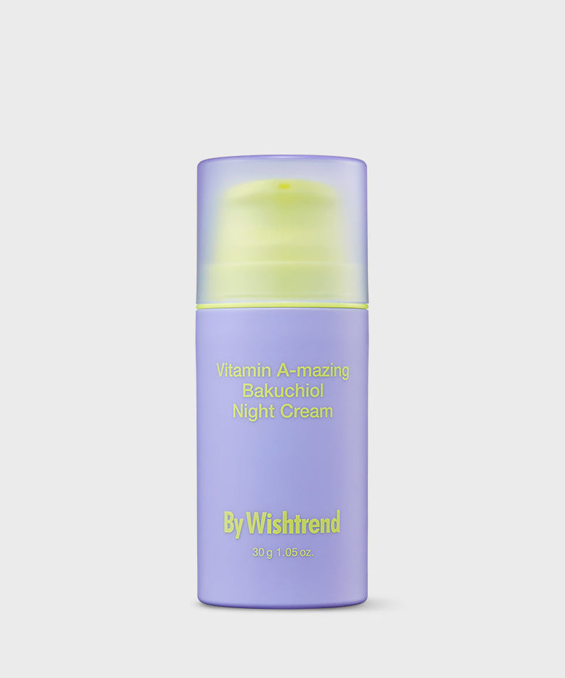 BY WISHTREND Vitamin A-Mazing Bakuchiol Night Cream 30g bottle against a white background.