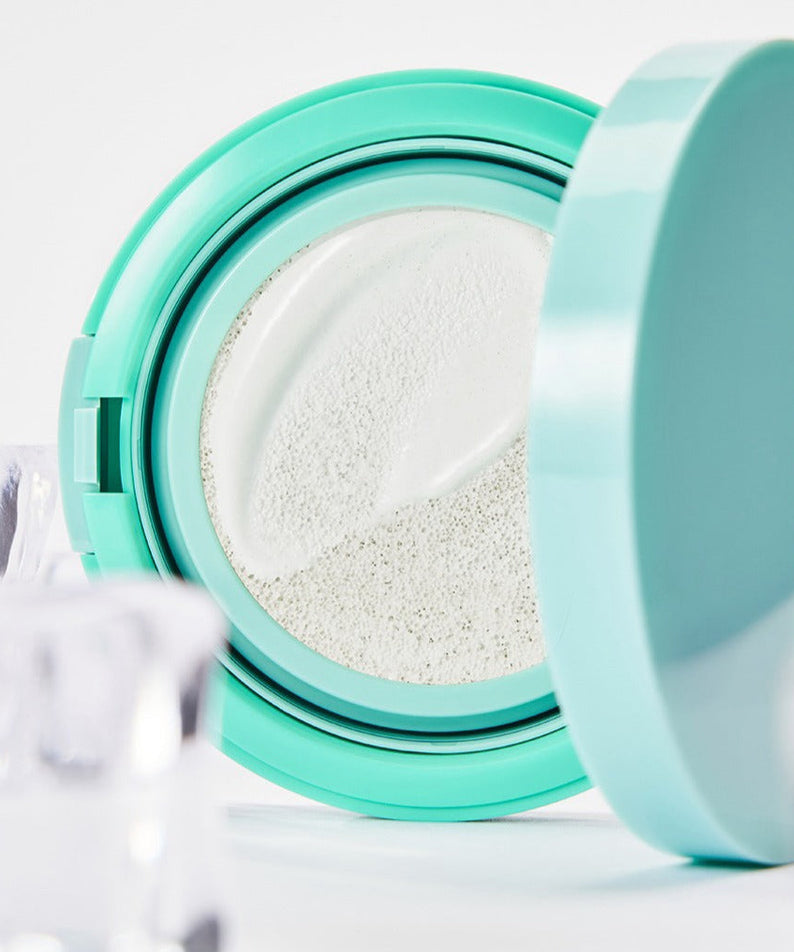 BRINGGREEN Tea Tree Cica Tone Up Sun Cushion compact in open position, showcasing the product texture.