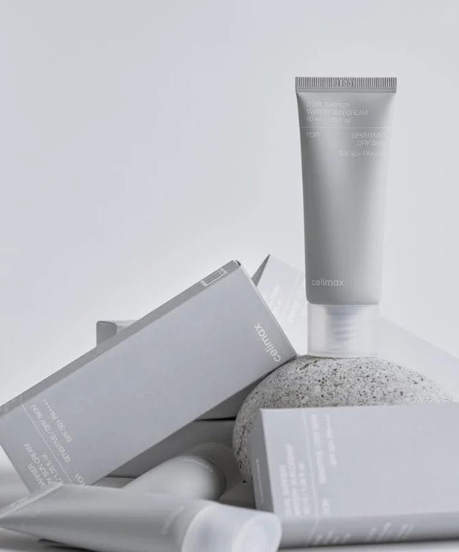 CELIMAX Dual Barrier Watery Sun Cream 40ml with packaging, perfect for sun protection and skincare.