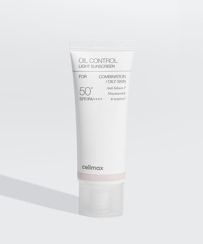 CELIMAX Oil Control Light Sunscreen 40ml for combination and oily skin with SPF 50 and niacinamide, product image.