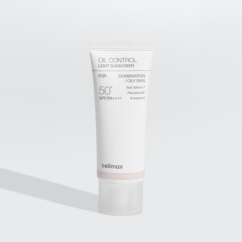 CELIMAX Oil Control Light Sunscreen 40ml for combination and oily skin with SPF 50 and niacinamide, product image.