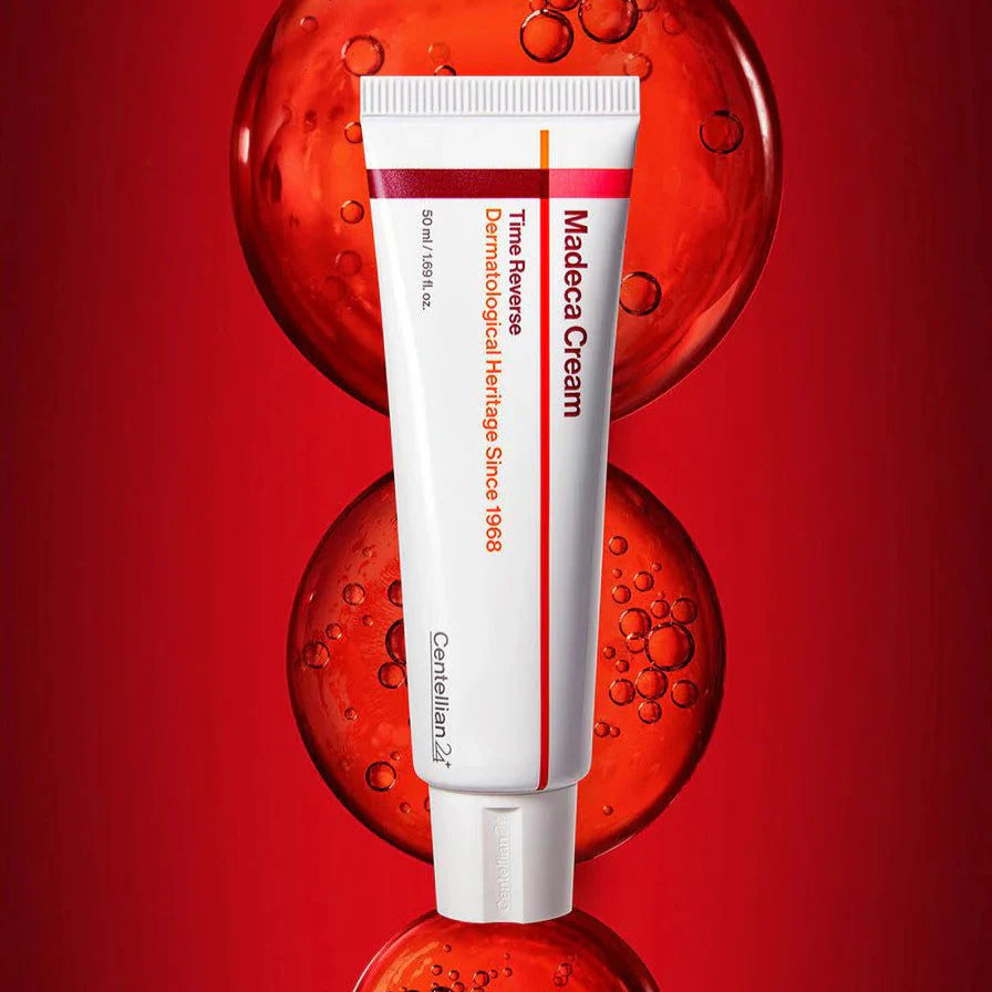 CENTELLIAN 24 Madeca Cream Time Reverse 50ml product packaging on red background