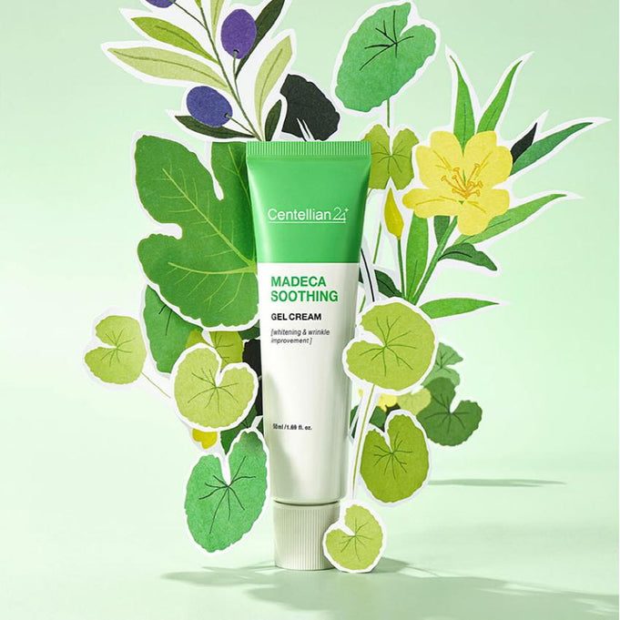 CENTELLIAN 24 Madeca Soothing Gel Cream 50ml product image with botanical background