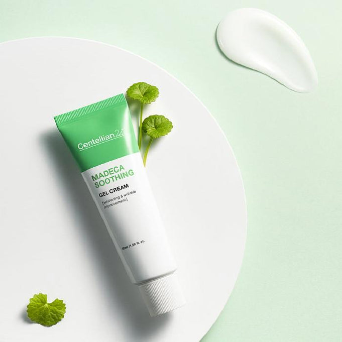 CENTELLIAN 24 Madeca Soothing Gel Cream 50ml tube with gel texture on light background.
