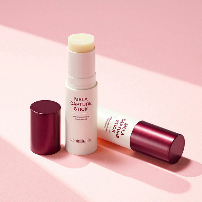 CENTELLIAN 24 Mela Capture Stick 10g displayed with open cap on pink background