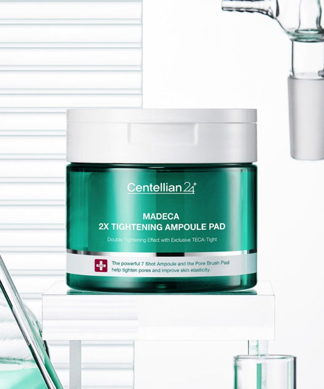 CENTELLIAN 24 Madeca Double Tightening Ampoule Pads (60 sheets) in green packaging on a white background with dropper.