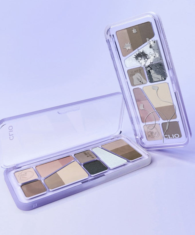 CLIO Pro Eye Palette Air (#01 to #15) featuring a variety of eyeshadow shades in open cases on a plain background.