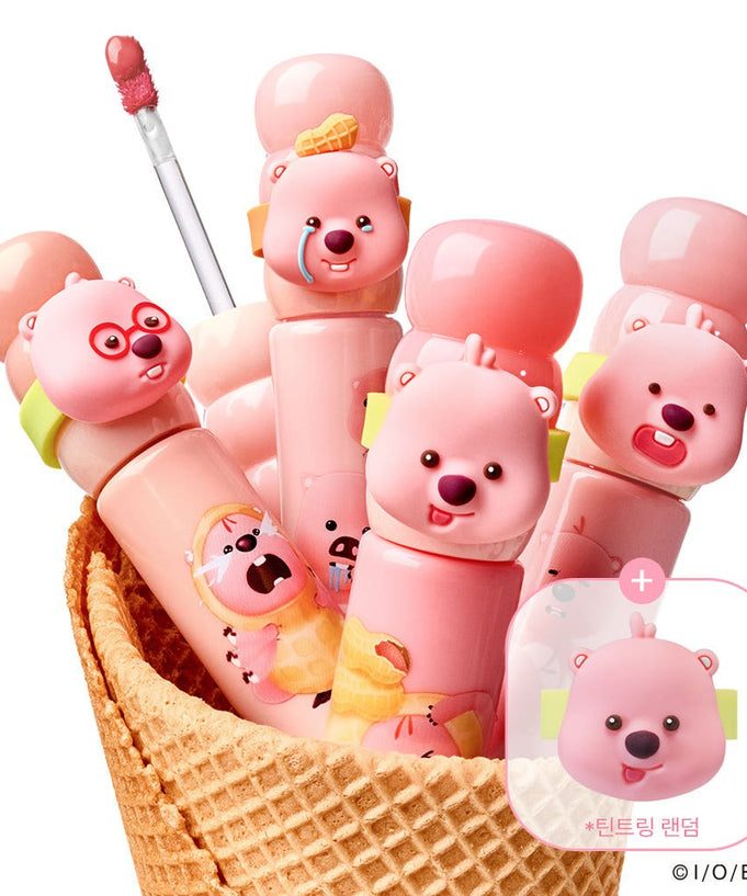 Basket of COLORGRAM Tanghulu Tangle Tint Milk 3g lip tints with bear design and applicator in cute pink packaging.