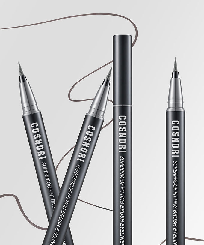 COSNORI Superproof Fiting Brush Eyeliner in sleek black packaging, showcasing fine brush tip for precise application.