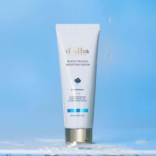 D'ALBA Vegan Moisture Cream 60ml tube on blue background