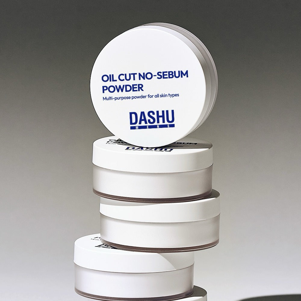 DASHU Men's Oil Cut No-Sebum Powder 5g – Gentleman Korea product image showing stacked white powder compacts for men's oil control