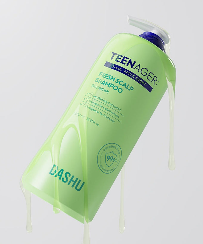 DASHU Daily Teenager Fresh Youth Scalp Care Shampoo 1000ml in green bottle, designed for teenagers, provides fresh scalp care.