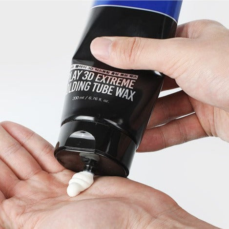 DASHU Play 3D Extreme Holding Tube Wax 200ml - Gentleman Korea product shot showing cream dispensed into hand