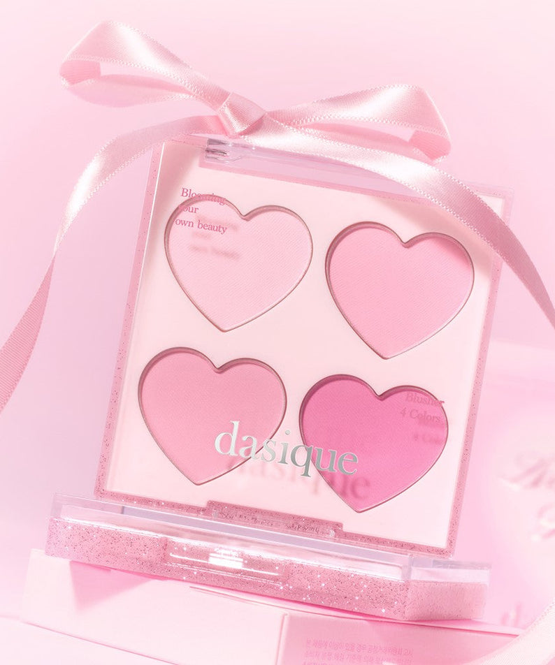 DASIQUE Blending Mood Cheek #13 #14 Heart Collection in pink shades with ribbon packaging, perfect for makeup enthusiasts.