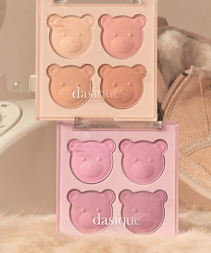 DASIQUE Blending Mood Cheek #16 #17 MyBearCollection blush compacts with teddy bear design, featuring warm and pink shades for a soft look.