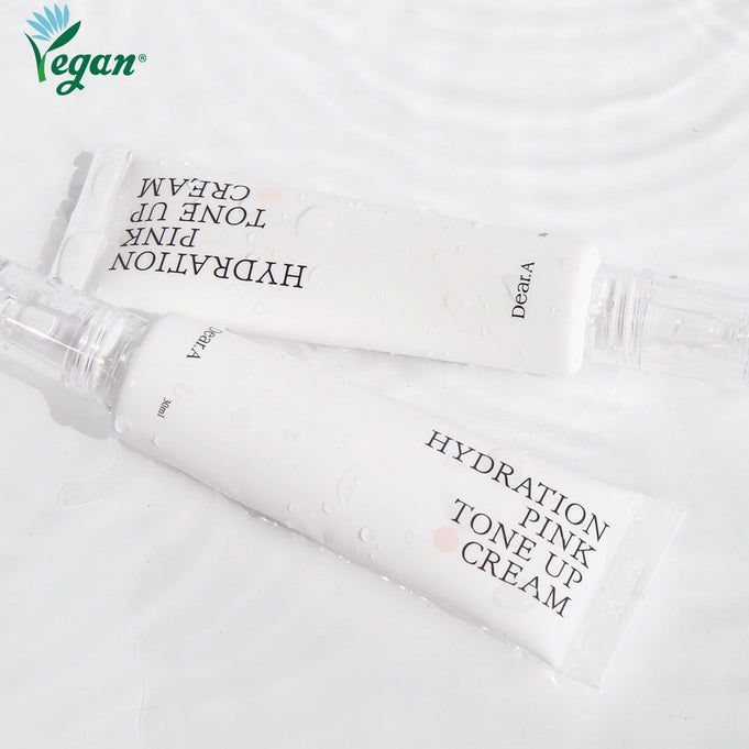 DEAR.A Hydration Pink Tone-Up Cream 30ml vegan skincare tubes with water drops