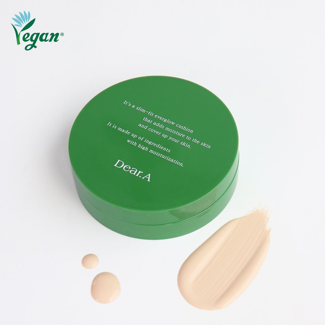 DEAR.A Slim Fit Everglow Cushion 10g compact with foundation swatch