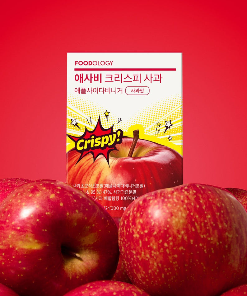 FOODOLOGY Asabi Crispy 3 Types packaging with red apples