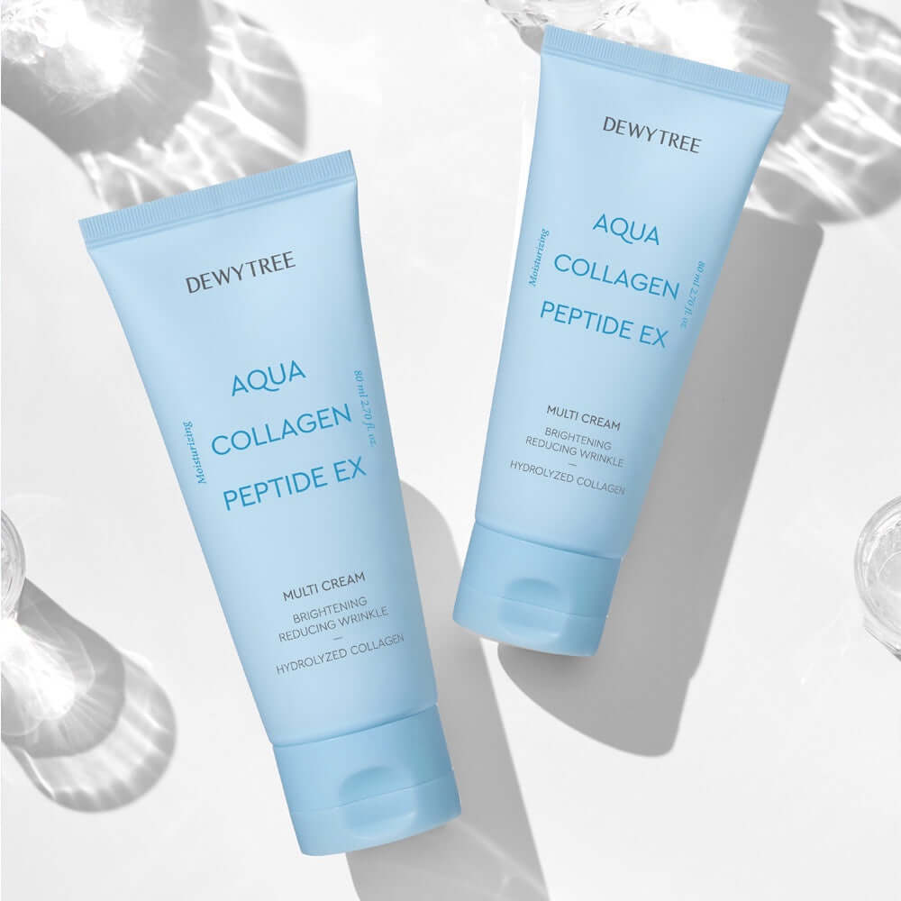 DEWYTREE Aqua Collagen Peptide EX Multi Cream 80ml tubes on a bright surface.