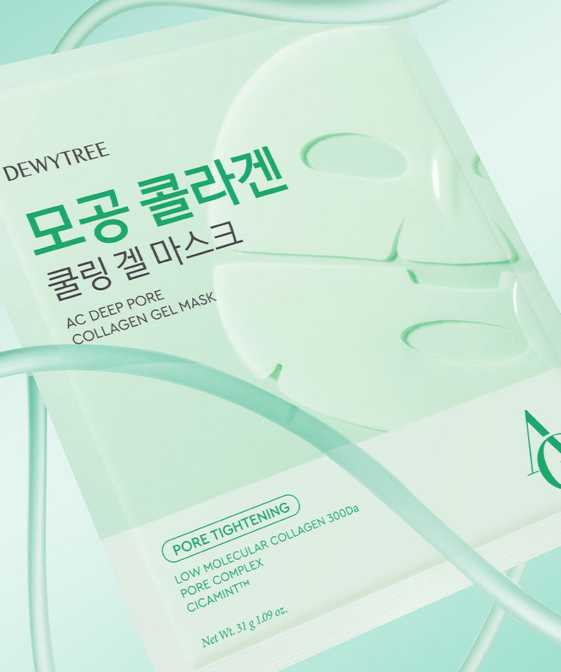 DEWYTREE AC Deep Pore Collagen Gel Mask 4 Sheets packaging with collagen and pore tightening features