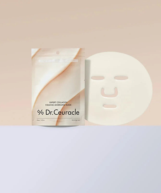DR.CEURACLE Expert Collagen Firming Modeling Mask 30g packaging and mask.