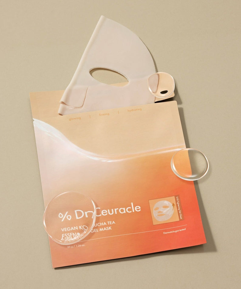 DR.CEURACLE Vegan Kombucha Tea Essence-in-Gel Mask packaging with mask displayed