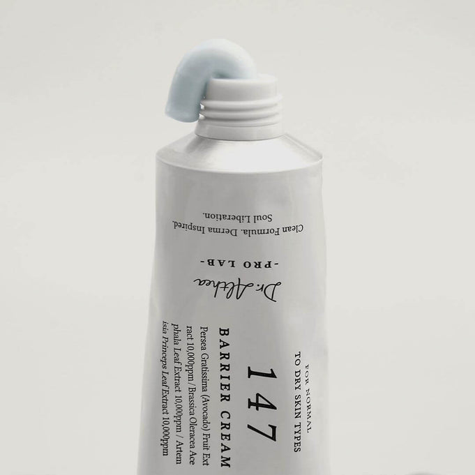 DR.ALTHEA 147 Barrier Cream 50ml tube opened to reveal product ready for application, ideal for all skin types.