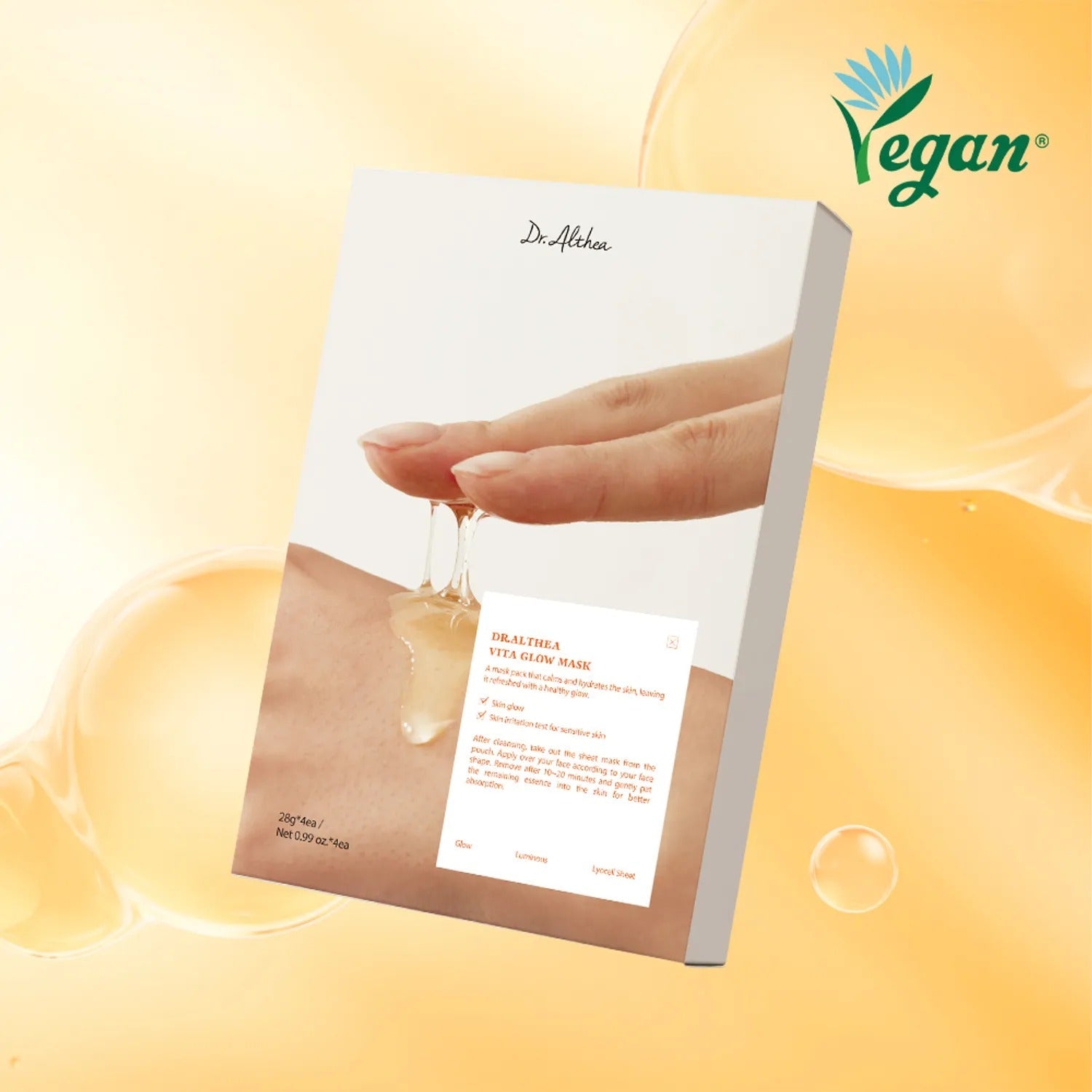 DR.ALTHEA Vita glow Mask (4ea) package with liquid texture, vegan skincare product, glowing skin treatment.