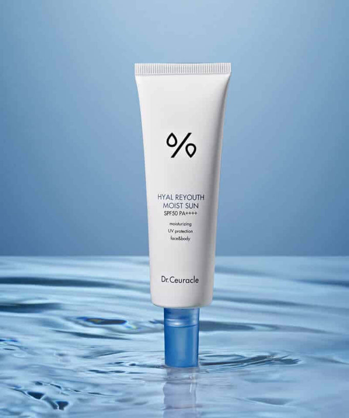 DR.CEURACLE Hyal Reyutsu Moist Sun SPF50+,PA++++ tube on water surface