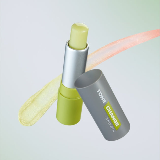 DR.G For Men Tone Change Sun Lip Balm in green tube, Gentleman Korea product showing open balm and swatch