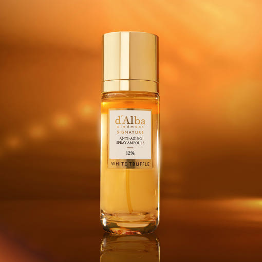 D'ALBA Signature Anti-Aging Mist Serum 12% 60ml in elegant bottle against golden background