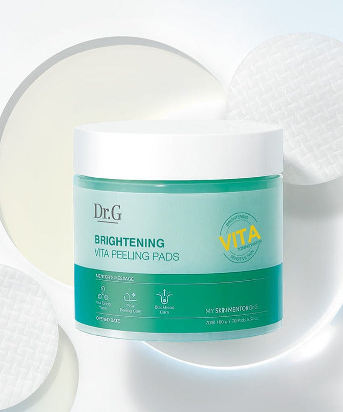 Dr.G Brightening Vita Peeling Pad 160g for skincare, exfoliating, and brightening with hypoallergenic formula.