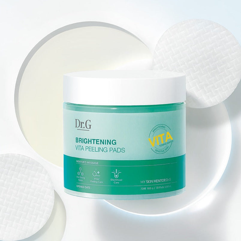 Dr.G Brightening Vita Peeling Pad 160g for skincare, exfoliating, and brightening with hypoallergenic formula.