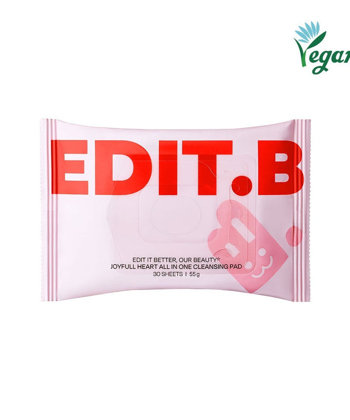 EDIT.B Joyful Heart All-in-One Cleansin Pad 30 Sheets with vegan logo on packaging.