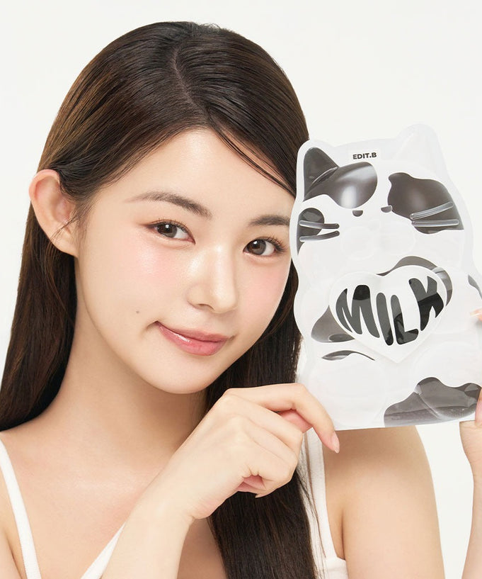 Woman holding EDIT.B Waterfull Gumi Mask Milk in panda design packaging