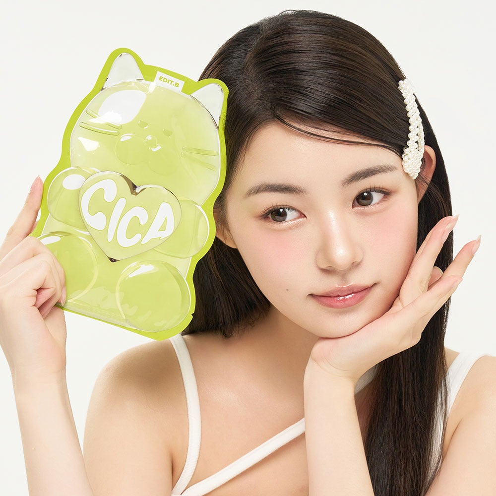 EDIT.B Waterfull Gumi Mask Cica held by model with glowing skin
