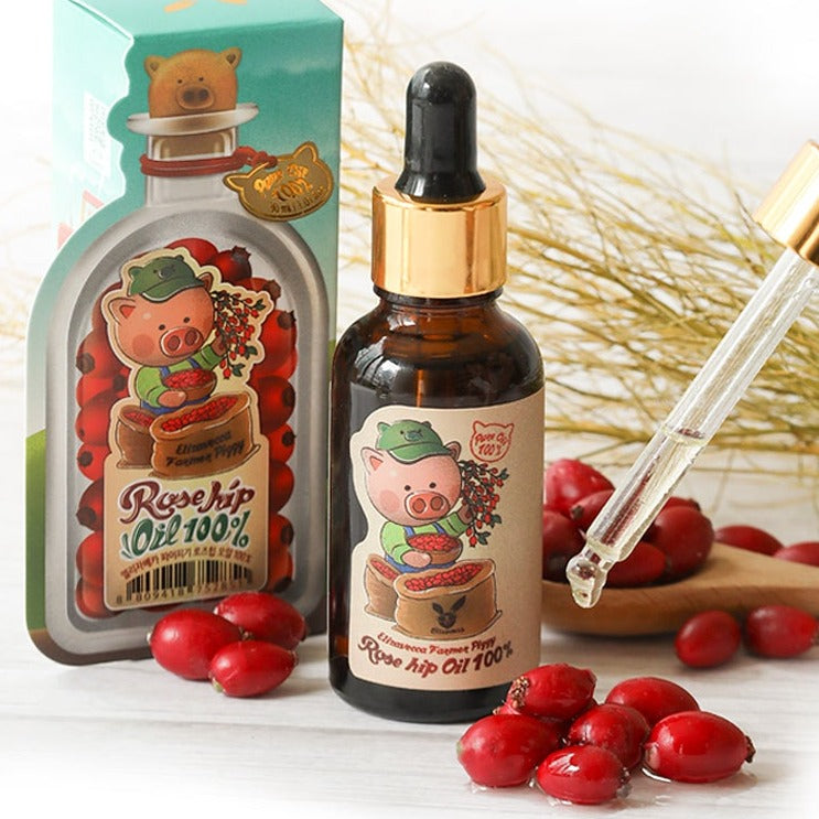 ELIZAVECCA Farmer Piggy Rose Hip Oil 100% 30ml with dropper and rose hips