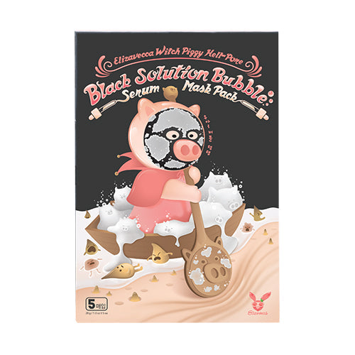 ELIZAVECCA Hell-Pore Black Solution Bubble Serum Mask Pack 1 Box 5 Sheets packaging design.