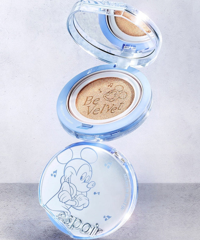 ESPOIR Bevelvet Cover Cushion SPF42/PA++ [Disney Edition] featuring Mickey Mouse design on compact.